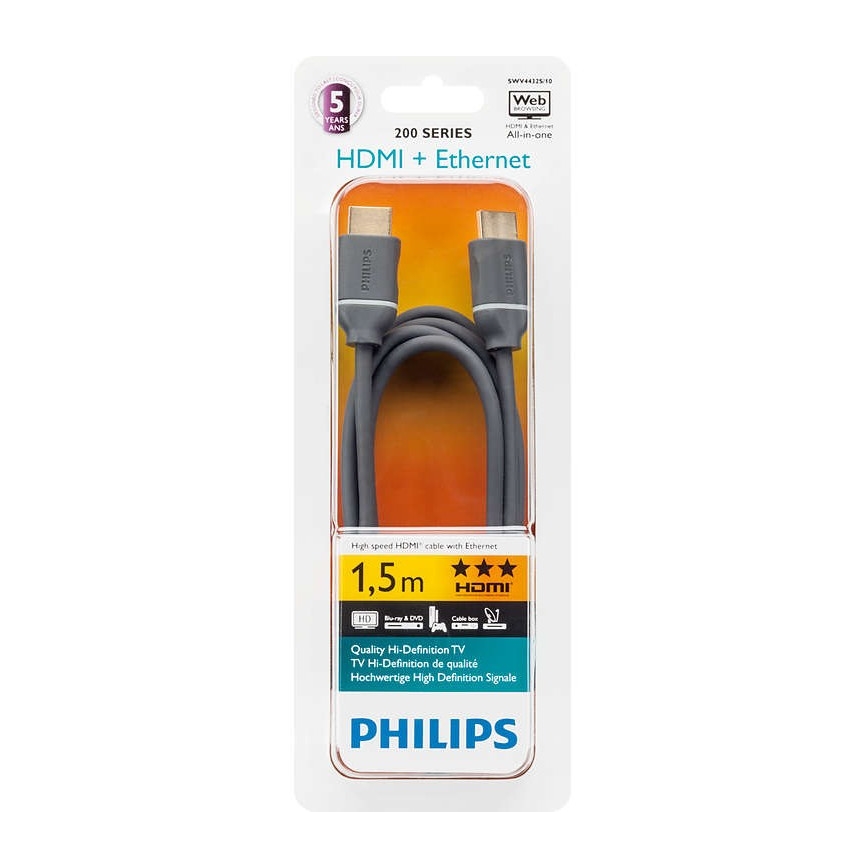 Philips SWV4432S/10 - Кабель HDMI с Ethernet, разъем HDMI 1.4 A 1,5м серый