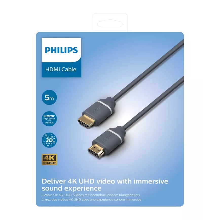 Philips SWV5650G/00 - HDMI кабель з Ethernet, HDMI 2.0 A роз'єм 5м сірий