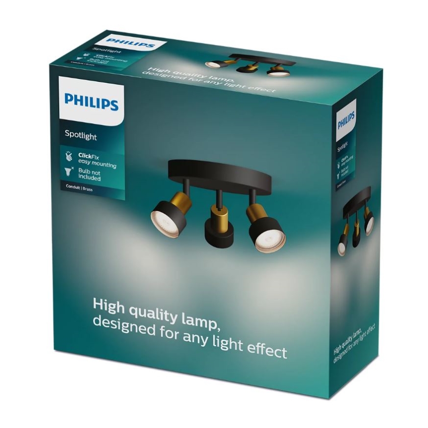 Philips - Точечный светильник CONDUIT 3xGU10/5W/230V черный/латунь