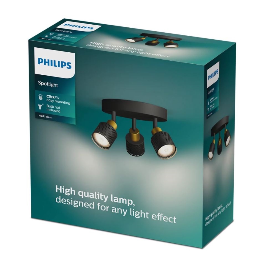 Philips - Точковий світильник NIALL 3xGU10/5W/230V чорний/латунь