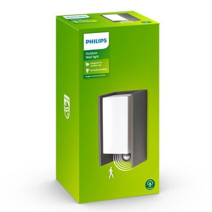 Philips - Уличный настенный светильник с датчиком BRIDGE 1xE27/15W/230V IP44