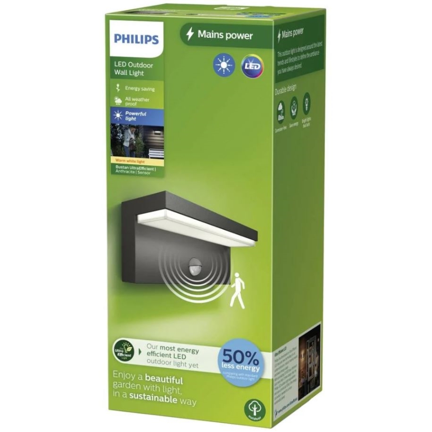 Philips - Уличный светодиодный настенный светильник с датчиком BUSTAN LED/3,8W/230V 2700K IP44
