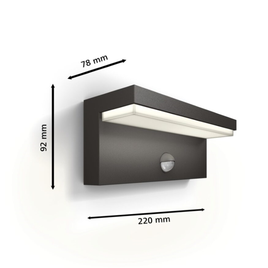 Philips - Уличный светодиодный настенный светильник с датчиком BUSTAN LED/3,8W/230V 2700K IP44