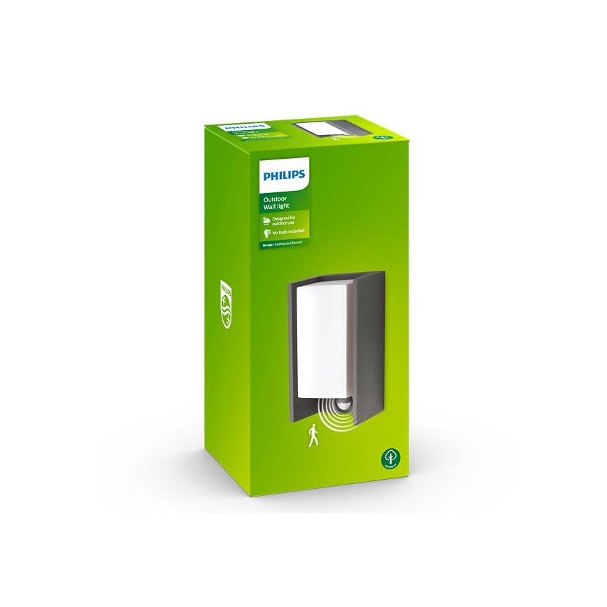Philips - Уличный настенный светильник с датчиком BRIDGE 1xE27/15W/230V IP44