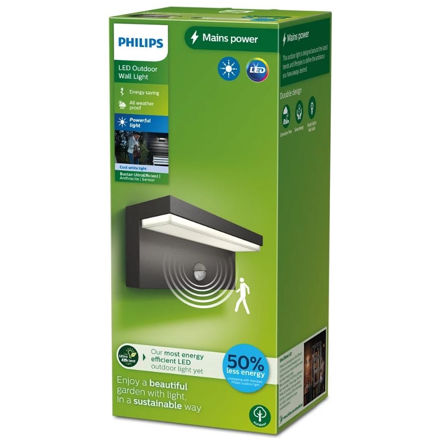 Philips - Уличный светодиодный настенный светильник с датчиком BUSTAN LED/3,8W/230V 4000K IP44