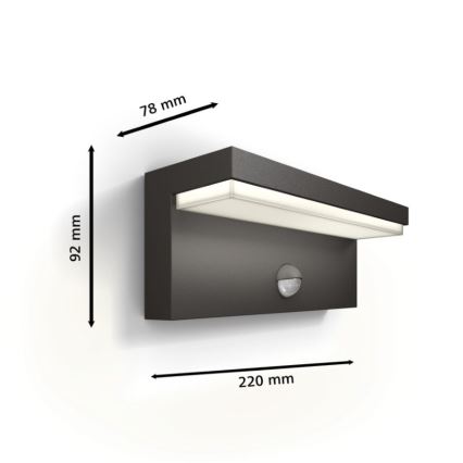 Philips - Уличный светодиодный настенный светильник с датчиком BUSTAN LED/3,8W/230V 4000K IP44