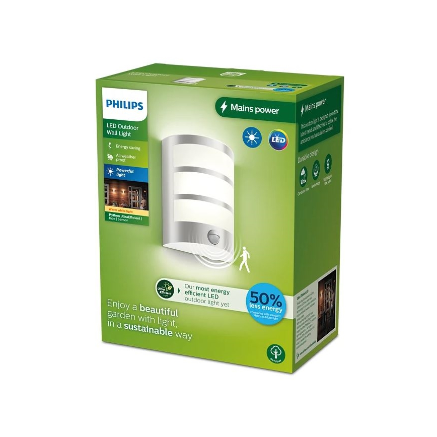 Philips - Уличный светодиодный настенный светильник с датчиком PYTHON LED/3,8W/230V IP44