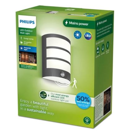 Philips - Уличный светодиодный настенный светильник с датчиком PYTHON LED/3,8W/230V IP44