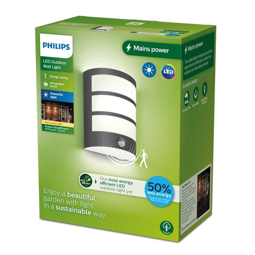 Philips - Уличный светодиодный настенный светильник с датчиком PYTHON LED/3,8W/230V IP44