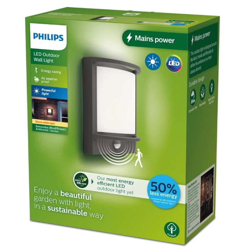 Philips - Уличный светодиодный настенный светильник с датчиком SAMONDRA LED/3,8W/230V IP44