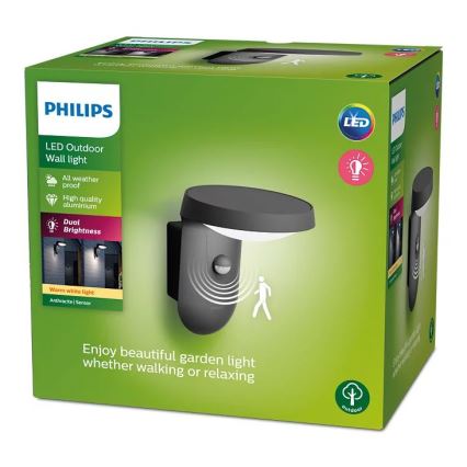 Philips - Уличный светодиодный настенный светильник с датчиком LED/9W/230V 2700K IP44