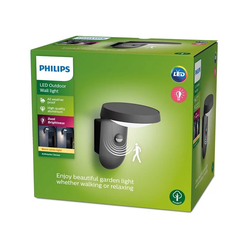 Philips - Уличный светодиодный настенный светильник с датчиком LED/9W/230V 2700K IP44