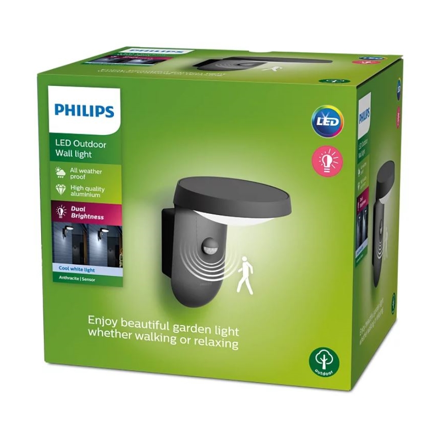 Philips - Уличный светодиодный настенный светильник с датчиком LED/9W/230V 4000K IP44