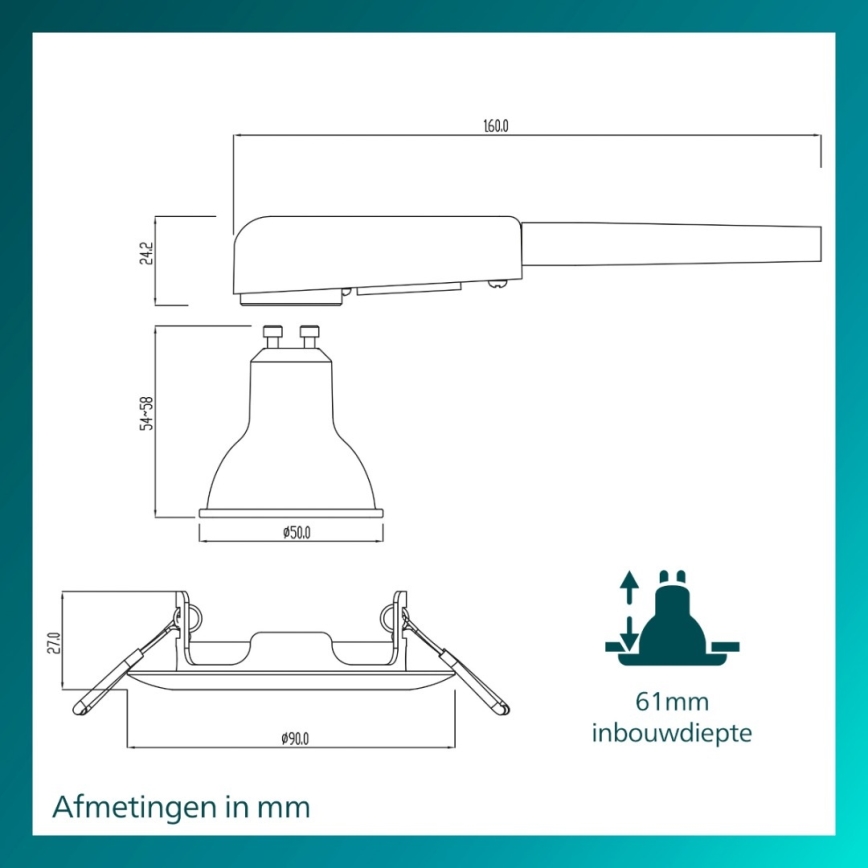 Philips - вбудований стельовий світильник PERIDOT 1xGU10/7W/230V білий