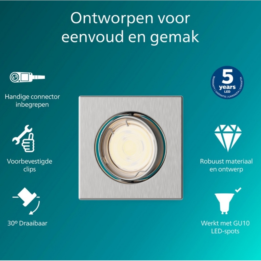 Philips - Встраиваемый потолочный светильник PERIDOT 1xGU10/7W/230V серебристый