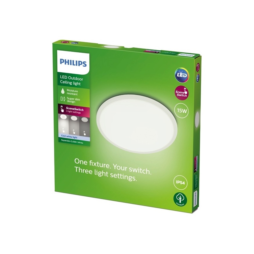 Philips - Вуличний LED світильник з регулюванням яскравості SUPERSLIM SCENE SWITCH LED/15W/230V IP54 білий