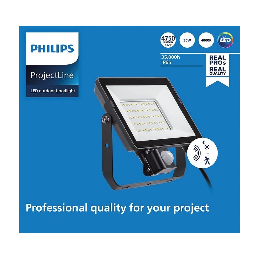 Philips - Вуличний LED прожектор з датчиком PROJECTLINE LED/50W/230V IP65 4000K