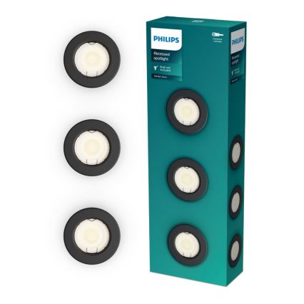 Philips - комплект із 3 вбудованих точкових світильників PERIDOT 1xGU10/7W/230V чорний