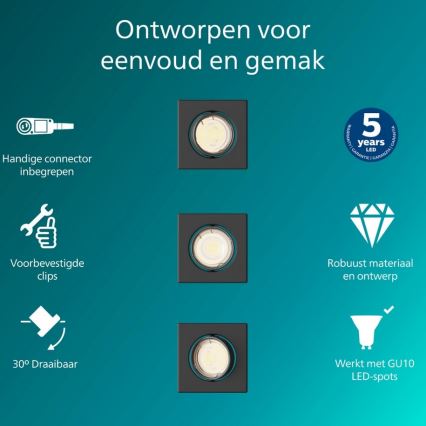Philips - Комплект из 3 встраиваемых потолочных светильников PERIDOT 1xGU10/7W/230V чёрный