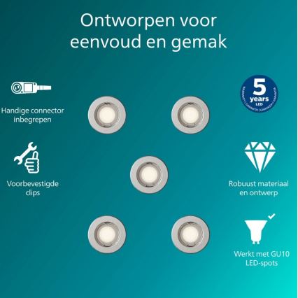 Philips - комплект из 5 встраиваемых светильников PERIDOT 1xGU10/7W/230V, серебристый