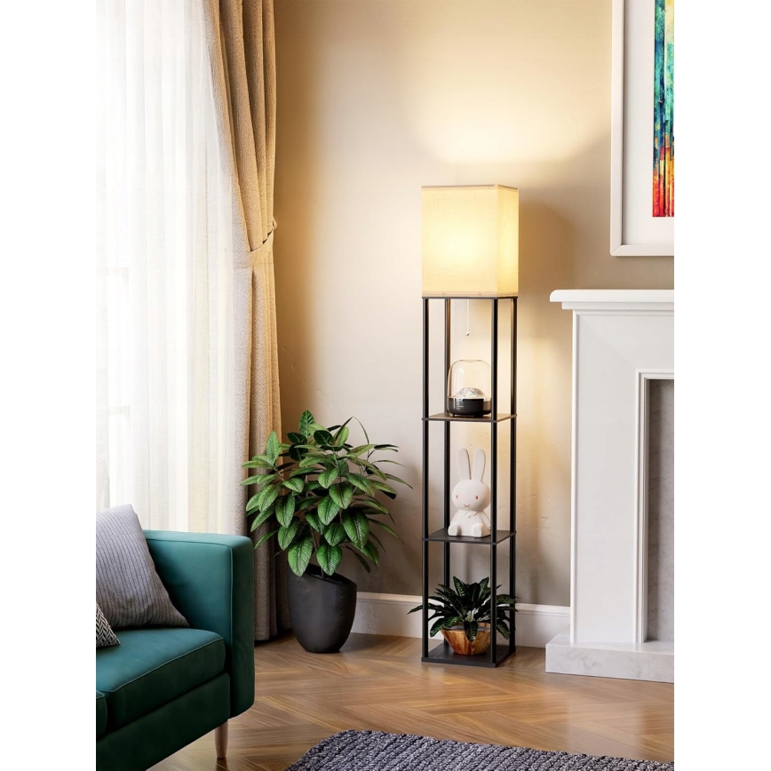 Підлогова лампа з полицями 1xE27/40W/230V 160 cm чорна/біла
