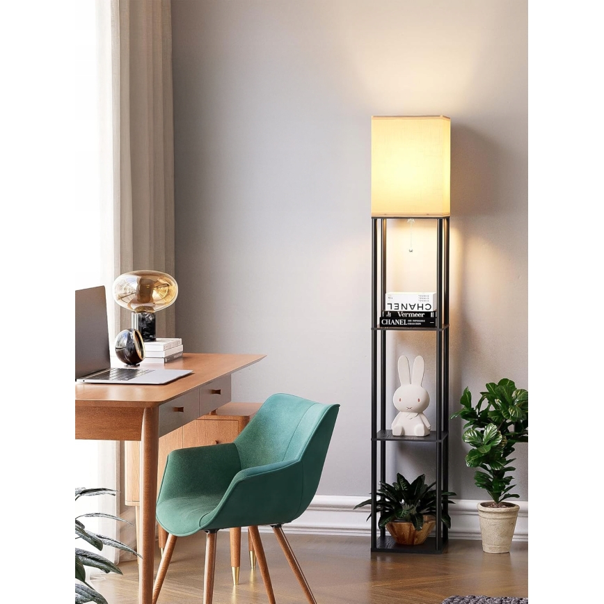 Підлогова лампа з полицями 1xE27/40W/230V чорна/біла