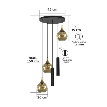 Люстра на тросі CALYPSO 2xGU10/60W/230V + 3xE27/60W чорний/золотий