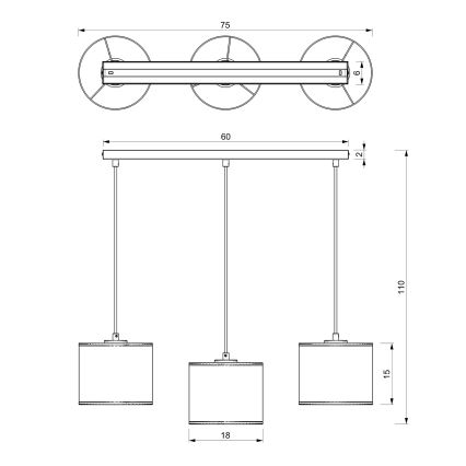 Люстра на тросі LOFT SHADE 3xE27/60W/230V чорний/золотий