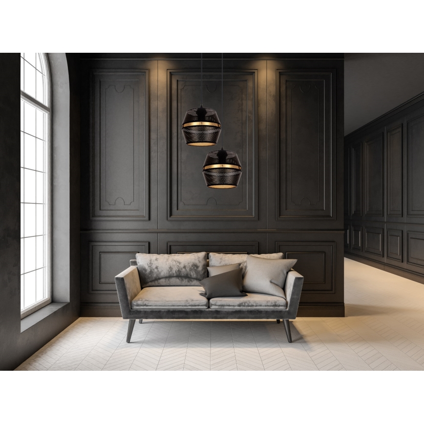 Люстра на тросі PARIS 2xE27/60W/230V чорний/золотий