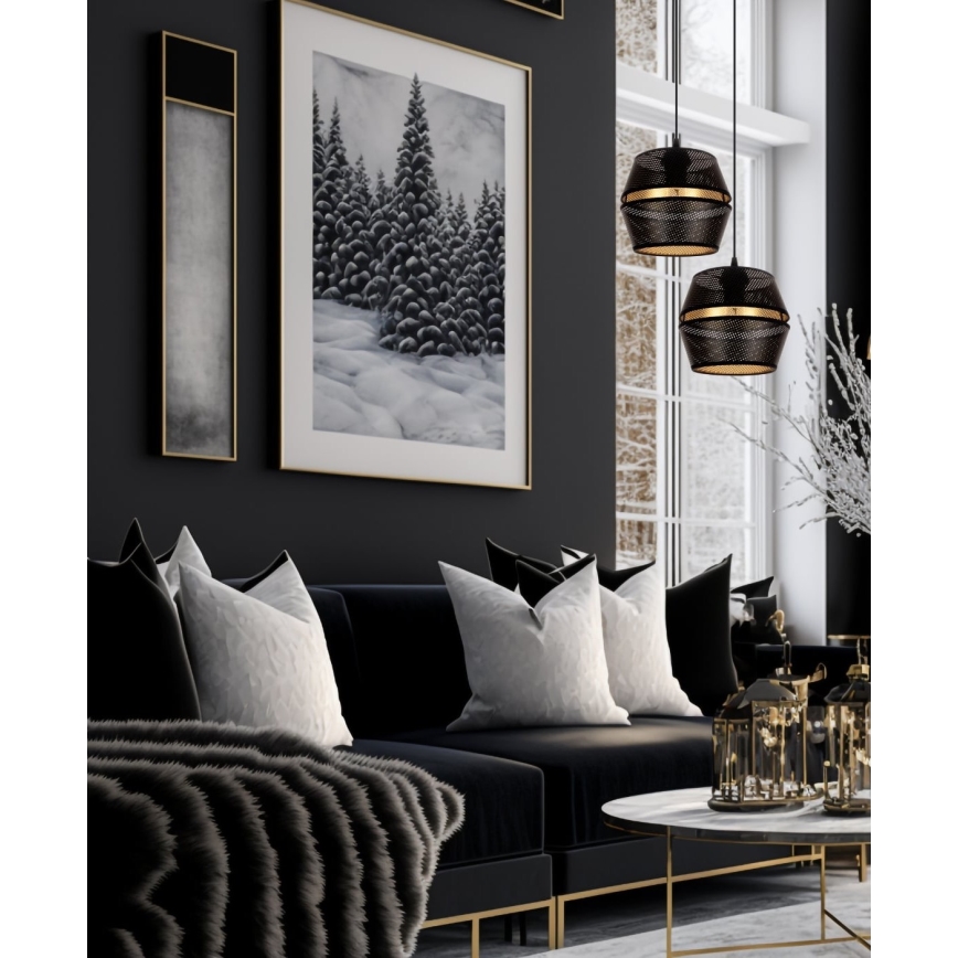 Люстра на тросі PARIS 2xE27/60W/230V чорний/золотий