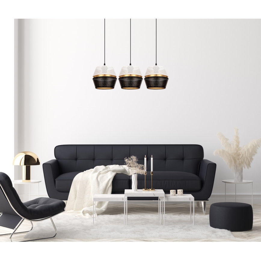 Люстра на тросі PARIS 3xE27/60W/230V біла/чорна/золота