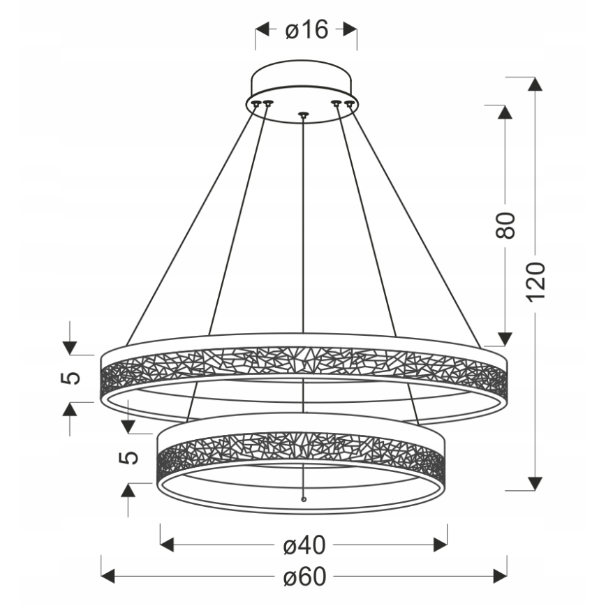Підвісна LED-люстра FROZI, 38 Вт, 230 В, діаметр 60 см, чорна