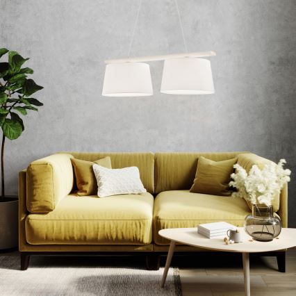 Підвісна люстра AIDA на тросі 2xE27/60W/230V, діаметр 35 см, дуб/білий