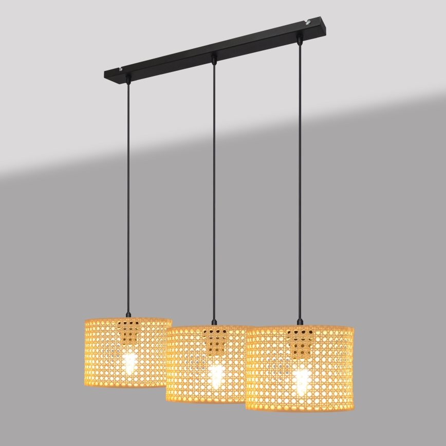 Підвісна люстра ALBA 3xE27/15W/230V ротанґ/чорний