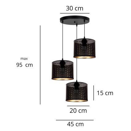 Підвісна люстра ALDO 3xE27/60W/230V діаметр 45 см чорний