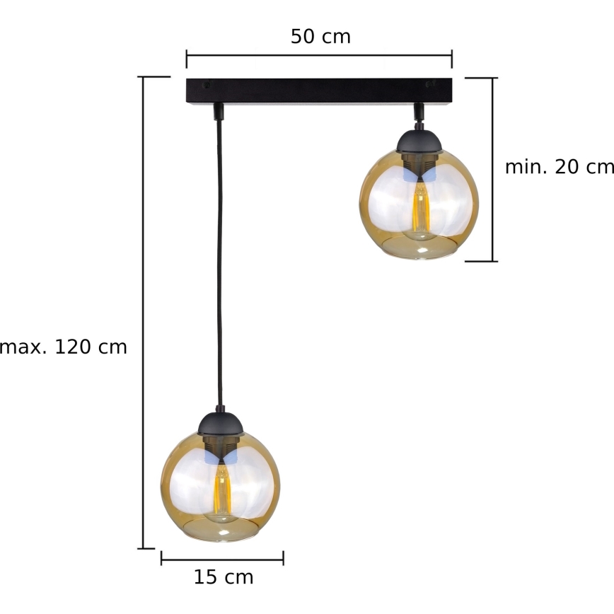 Підвісна люстра AMBRE BLACK 2xE27/60W/230V