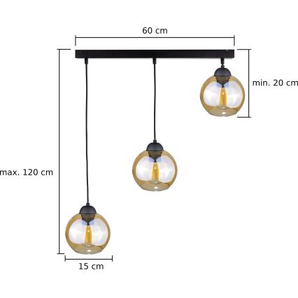 Підвісна люстра AMBRE BLACK 3xE27/60W/230V чорний/димчастий коричневий