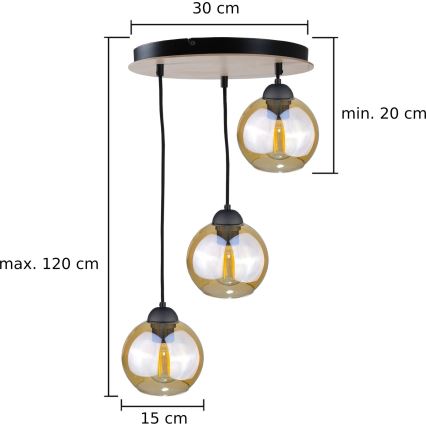 Підвісна люстра AMBRE WOOD 3xE27/60W/230V діаметр 30 см
