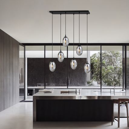 Підвісна люстра ASTRAL 6xE14/10W/230V чорний/димчастий