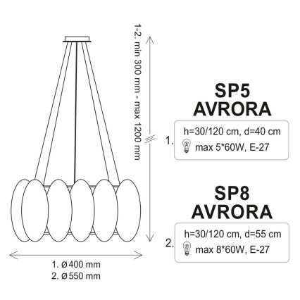 Підвісна люстра AURORA 5xE27/60W/230V