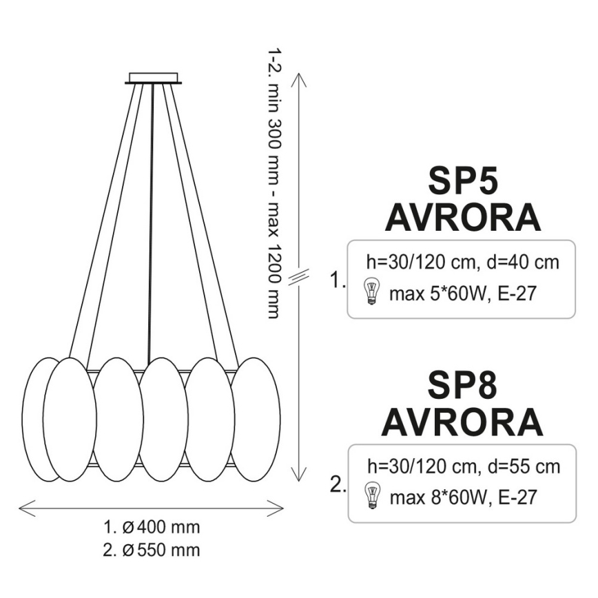 Підвісна люстра AURORA 5xE27/60W/230V