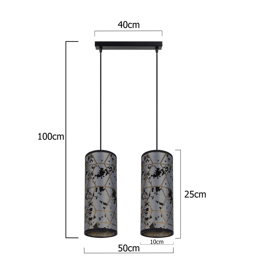 Підвісна люстра AVALO 2xE27/60W/230V сірий/чорний