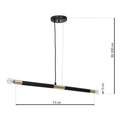 Підвісна люстра BASTONE 2xE14/40W/230V чорний/золотий