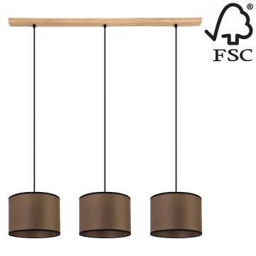 Підвісна люстра BENITA 3xE27/40W/230V коричневий/дуб – FSC сертифіковано