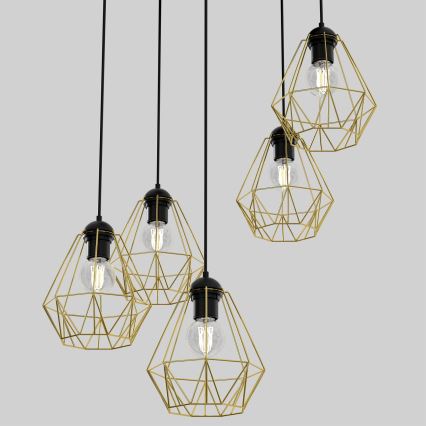 Підвісна люстра BERGEN 5xE27/60W/230V чорний/золотий