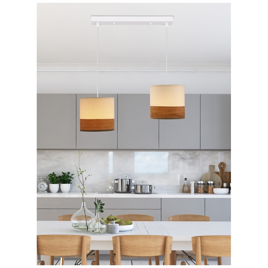 Підвісна люстра BIANCO 2xE27/40W/230V білий/коричневий