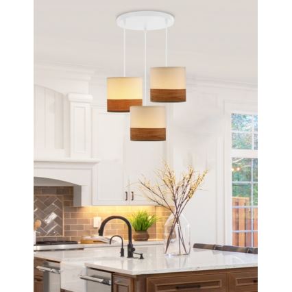 Підвісна люстра BIANCO 3xE27/40W/230V білий/коричневий
