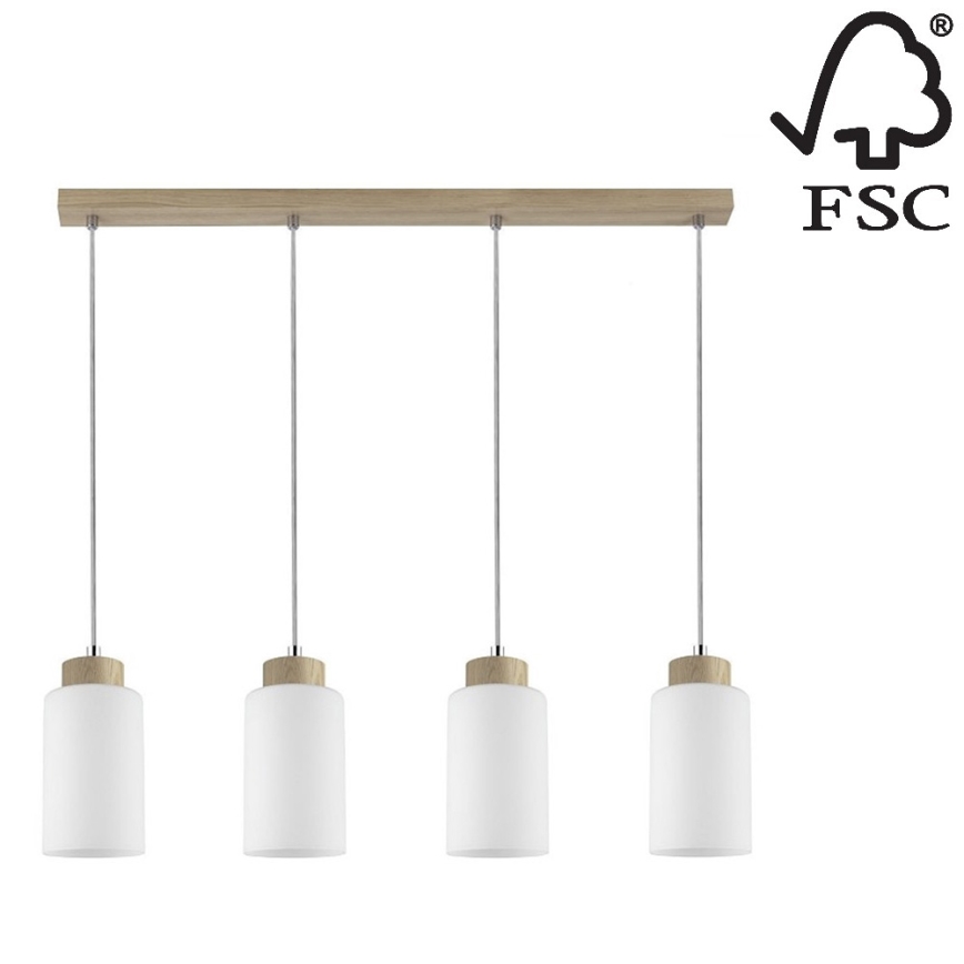 Підвісна люстра BOSCO 4xE27/60W/230V дуб – сертифіковано FSC
