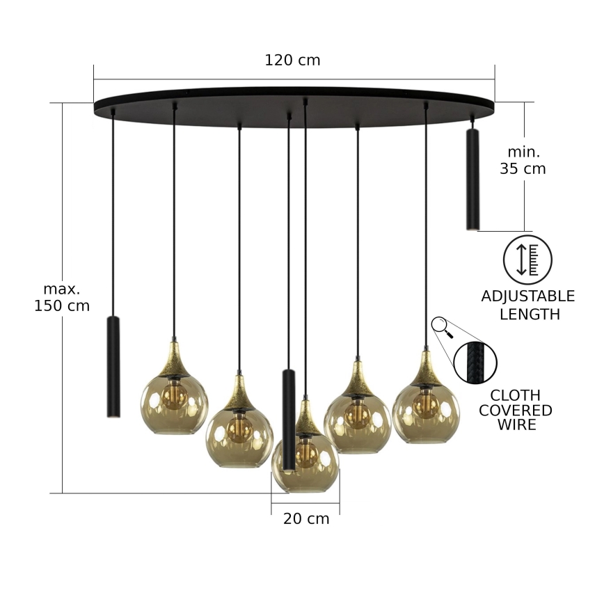 Підвісна люстра CALYPSO 3xGU10/60W/230V + 5xE27/60W чорний/золотий