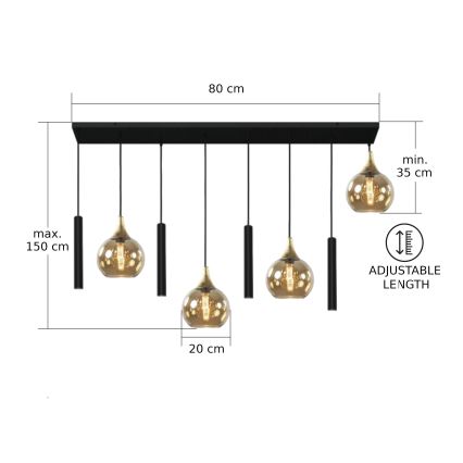 Підвісна люстра CALYPSO 4xGU10/60W/230V + 4xE27/60W чорний/золотий